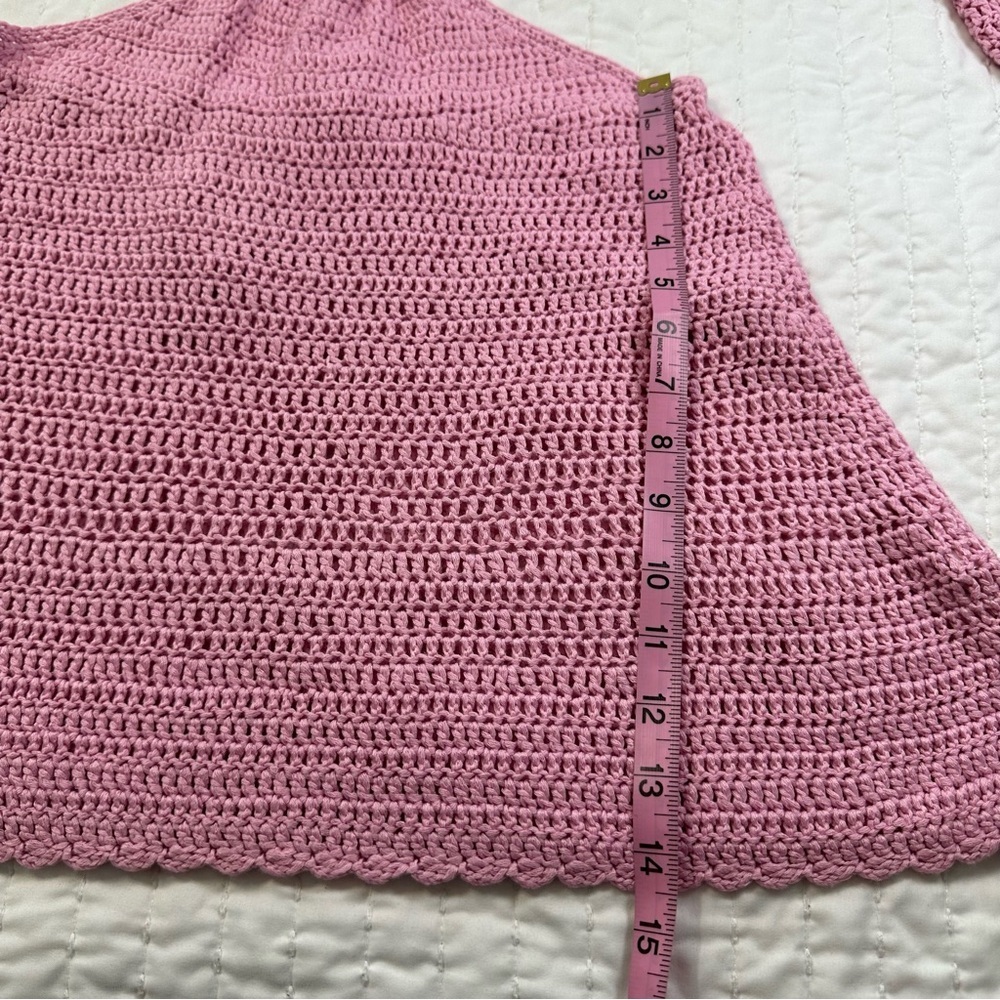 Beginning Boutique Long Sleeves Drawstrings Cut Out Pink Crochet Mini Dress - Picture 6 of 16